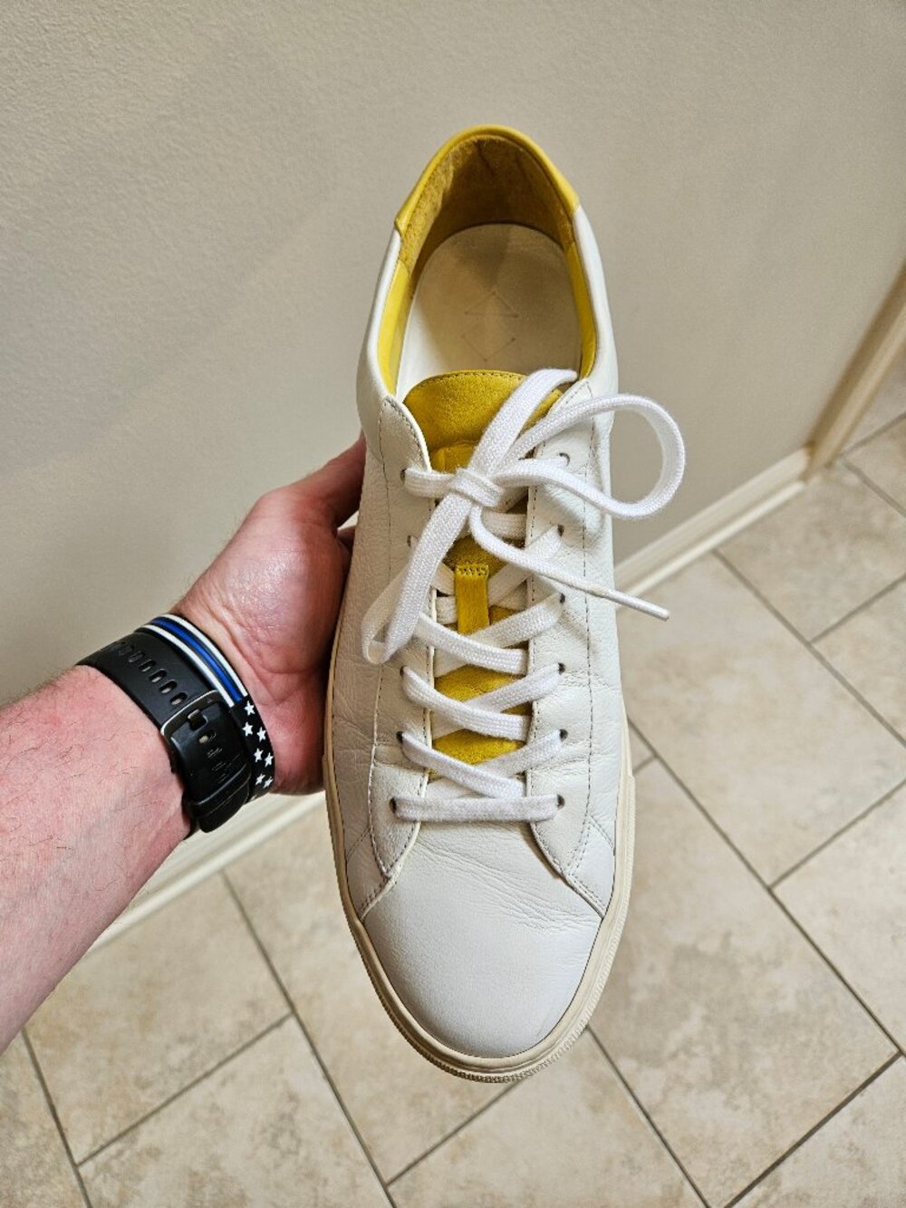 KOIO Men's Capri Full-Grain Leather Sneakers, White/Yellow, Sz EU 46 US 13 - Picture 13 of 16
